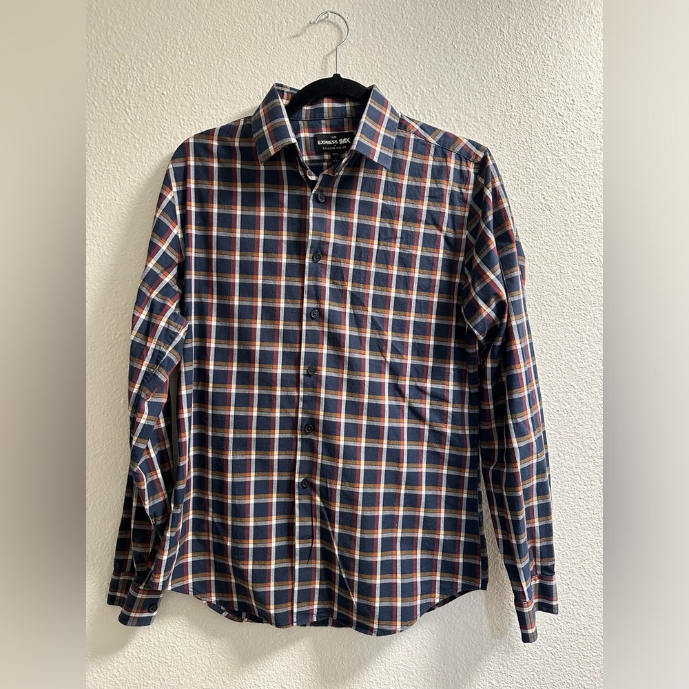 Men’s Express Stretch Cotton Plaid Button up Shirt size small